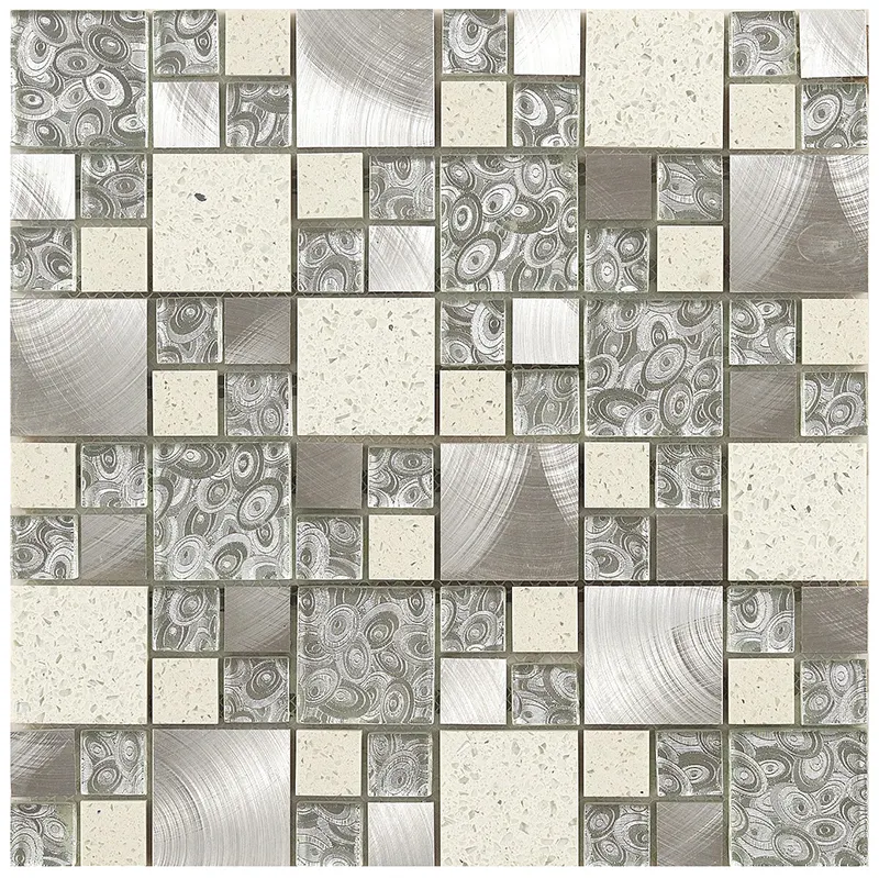 Hot sale Beauty Silver Stainless Steel Random Strip Glass Mosaic Tile For Living Room