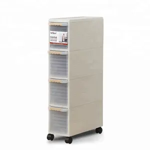 Multilayer Living & Kitchen Room Slit Crack Storage Plastic Drawer Cabinet with Wheels