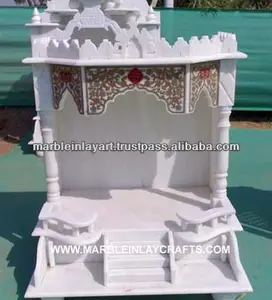 Temple Antique en marbre blanc pur fait à la main pour la maison et le salon, Temple de bélier Pariwar pour le culte - Product Image 1