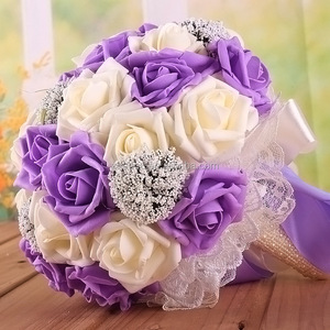 Bouquets <span class=keywords><strong>de</strong></span> mariage artificiels en satin PE faits à la main ZERO, hauteur 9 pouces, pour la <span class=keywords><strong>mariée</strong></span> - Product Image 4