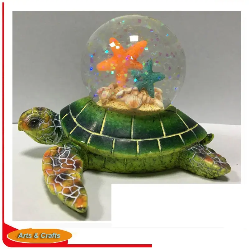 Зеленая Черепаха из смолы с сувенирным снежным шаром
