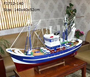 最大的渔船模型，140 × 40 × 52厘米，木鱼船手工模型, 白色红色，全细节巡航游艇船型