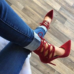 Terciopelo tacón alto puntiagudo banquete <span class=keywords><strong>pasarela</strong></span> correa cruzada mujeres bombas <span class=keywords><strong>zapatos</strong></span> - Product Image 4