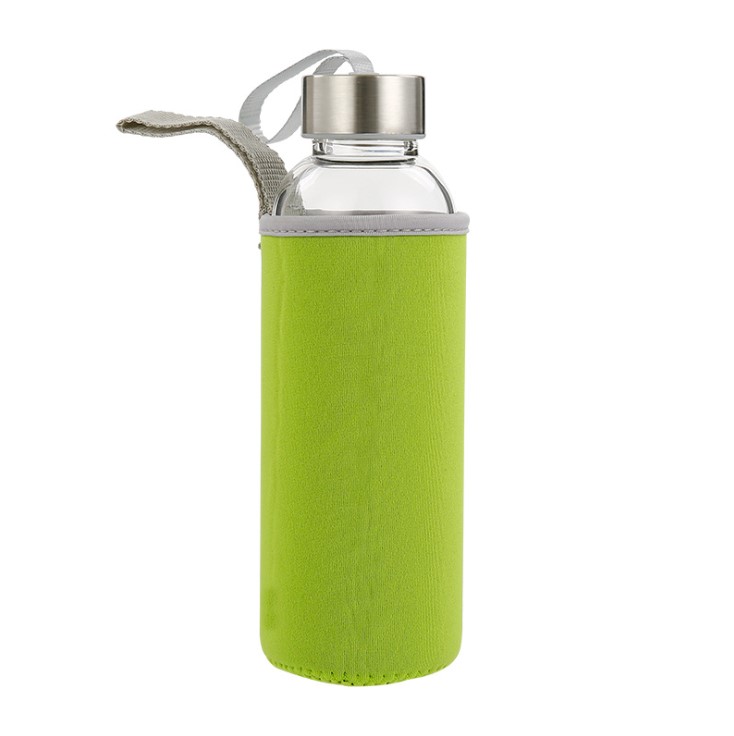 Custom Portable Borosilicate Glass Sport Water Bottle with Stainless Steel/Bamboo/Plastic Lid, Protective Sleeves