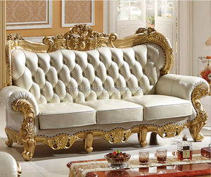 Luxury European Style Crystal Button Tufted Living Room Furniture Classical Leather Sofa