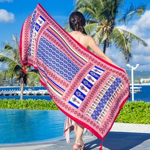Nuovi prodotti stile di stampa Oversize scialli di cotone in saia donna estate viscosa sciarpa del mantello da spiaggia <span class=keywords><strong>con</strong></span> frangia - Product Image 3