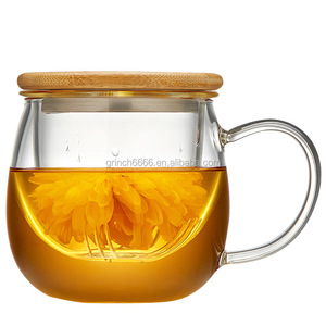 2026 Borosilicate Glass heat resistant Glass Tea <strong>Infuser</strong> Cup <strong>Mug</strong> with Glass tea strainer and bamboo lid - Product Image 1