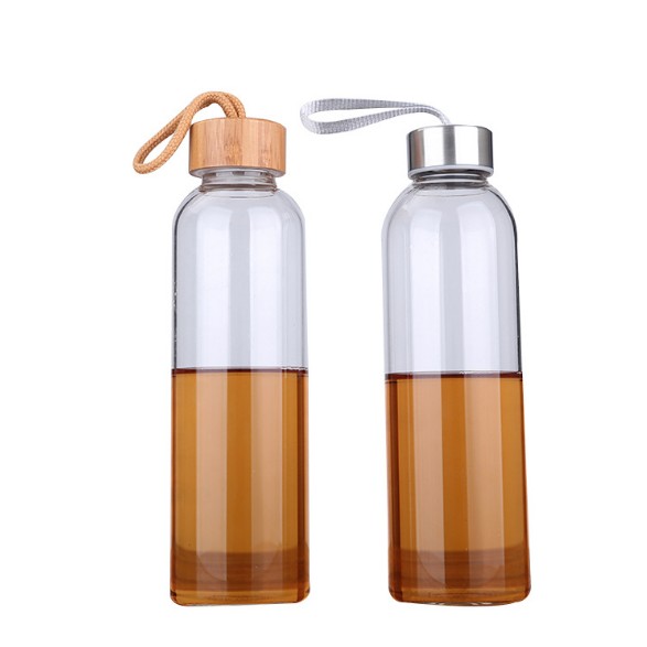 Custom Glass Water Bottle Supplier Outdoor Sports Portable Glass Water Bottle With Stainless Steel And Bamboo Lid