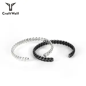 Bracelete para homens e mulheres, pulseira trançada de cabo torcido, corda de aço inoxidável, bracelete para homens e mulheres