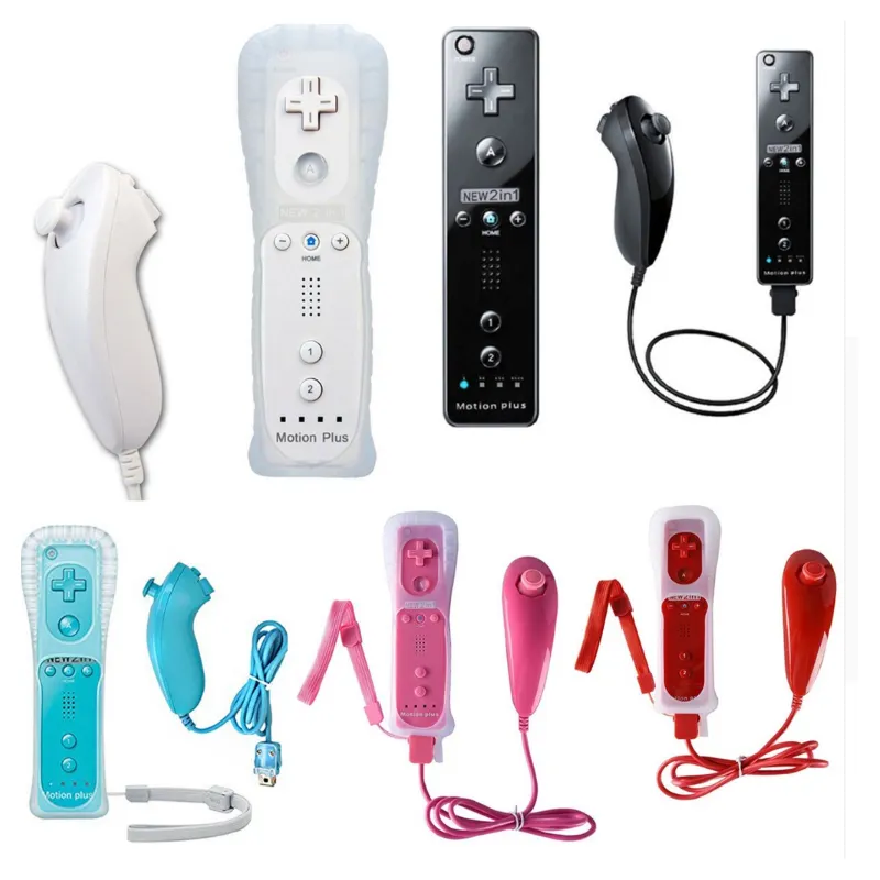 2in1 Wireless Remote Controller + Nunchuk Adapter Gamepad Joystick Combo Set for Nintendo Wii / Wii U with MOTION PLUS