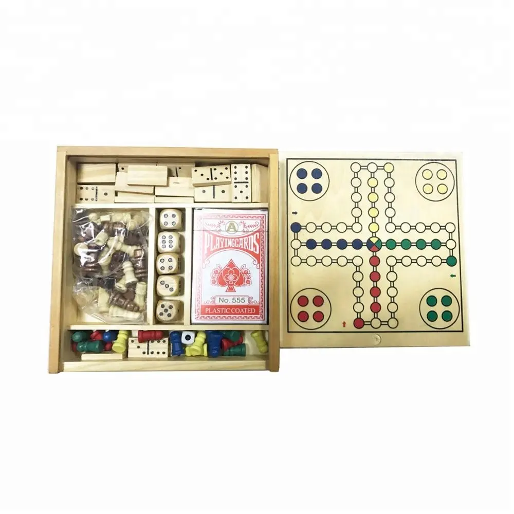 Hot combinazioni Multiple gioco di backgammon in legno con checker poker domino taglia il set di giochi ludo e scacchiera