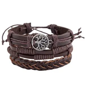 Bracelets Men Women Hemp Cords Wood Beads Ethnic Tribal Bracelets Leather Wristbands (Tree of life)