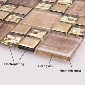 Foshan all'ingrosso quadrato grano <span class=keywords><strong>di</strong></span> legno galvanico laminato oro marrone mosaici <span class=keywords><strong>di</strong></span> <span class=keywords><strong>vetro</strong></span> - Product Image 2