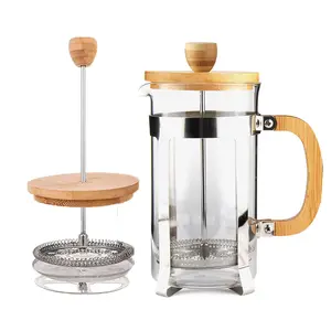 Hot sales bamboo french press glass hot iced coffee maker