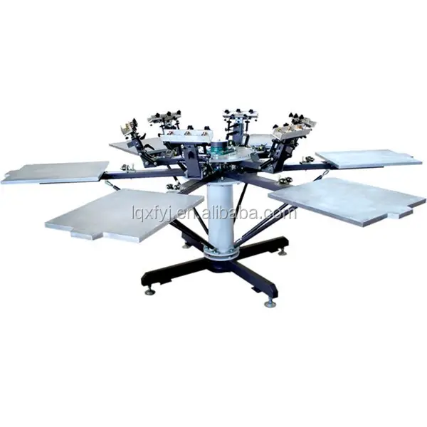 6 color six station manual rotary screen printing machine for t shirt
