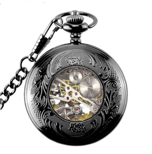 <span class=keywords><strong>Montre</strong></span> de poche mécanique manuelle pour homme, boîtier creux bleu tendance, mouvement analogique, avec longue chaîne, style steampunk, remontage manuel, cadeau - Product Image 4