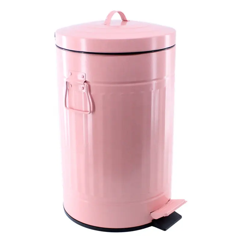 Colorful Powder Coating Bathroom Trash Can Mobile Metal Foot Pedal Waste Bin Dust Bin With Plastic Inner Bucket