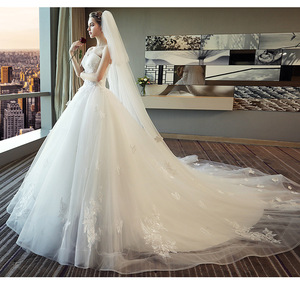 Abito da sposa con spalle scoperte di colore bianco scollo a v lungo strascico taglio dimensionale <span class=keywords><strong>abiti</strong></span> da <span class=keywords><strong>damigella</strong></span> nuziale - Product Image 4