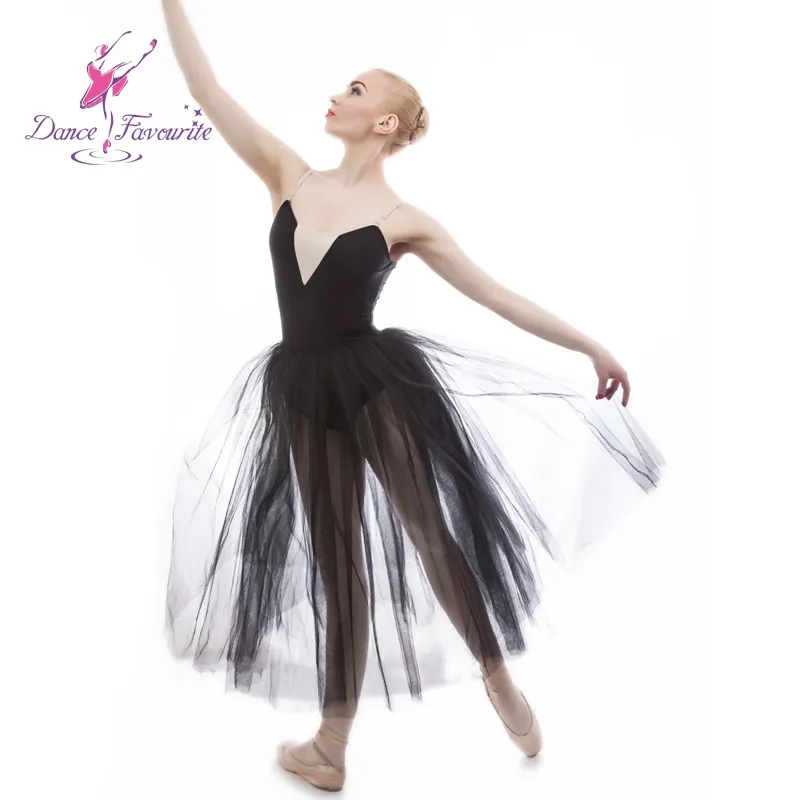 Girls Long Romantic Black Ballet Dance Tutu Soft Tulle Dress 17002-2