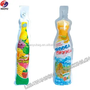 Stand up bottle shape bags Heat sealing pouch for juice milk jelly cherry flavour