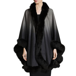 <strong>Ladies</strong> Trimmed Fur Cashmere <strong>Ponchos</strong> - Product Image 1