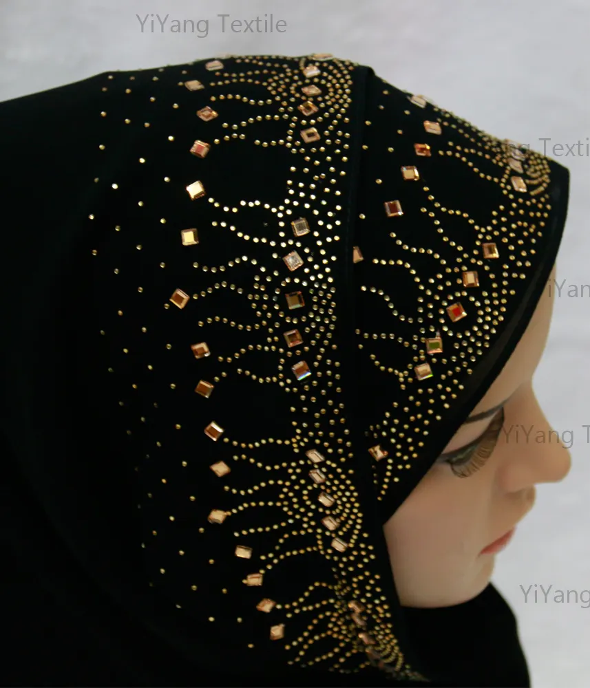 Ultima Boutique Arabo Islamico Sciarpa Musulmana Diamante Pianura Shimmer Immediata Hijab Sciarpa di Chiffon Hijab Con La Pietra Per Le Donne