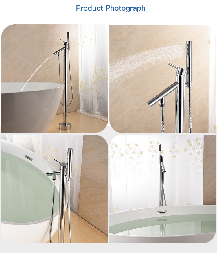 Sanitary Ware Solid Brass Chrome Finish Floor Stand Bath Filler Mixer Tap Freestanding Bathtub Faucets