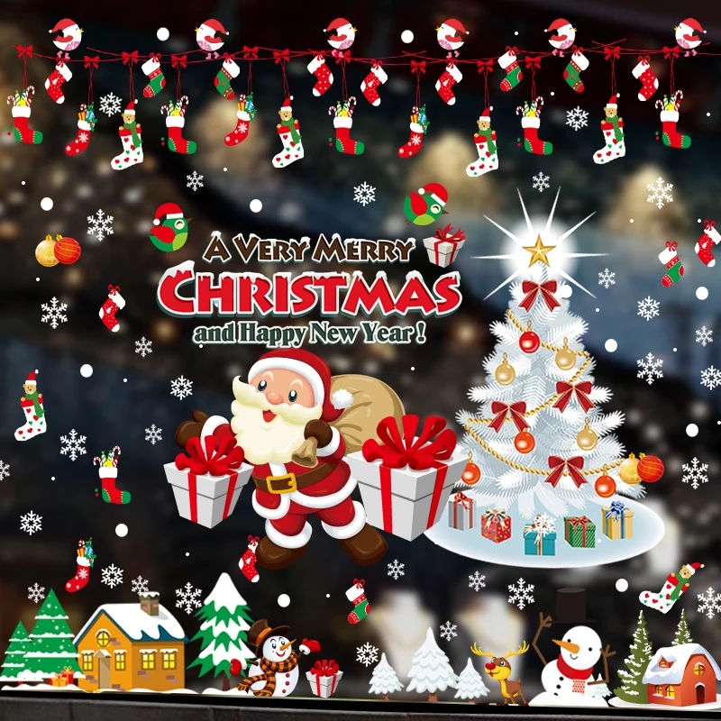 Рождественская прозрачная водостойкая Наклейка на окно