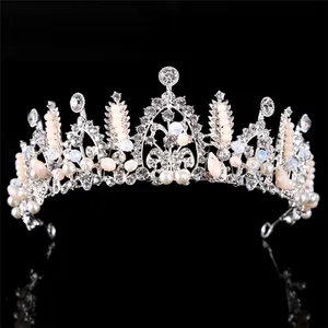 Vintage Oro Nastro di Cristallo Tiara Barocco Strass Principessa Regina Corona Per La Sposa fascia dei capelli corona in lega perla decorazione dei capelli