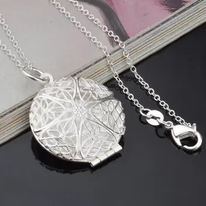 Bellezza rotonda con diffusore di memoria in argento cavo in acciaio inox medaglietti galleggianti cornice per foto ciondoli collana - Product Image 4