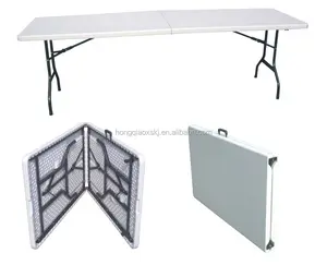 Z183 6フィート折りたたみ式ダブルプラスチックテーブル、キャリーケース付き、屋外ポータブル安いプラスチック製キャンプピクニックテーブル中国製