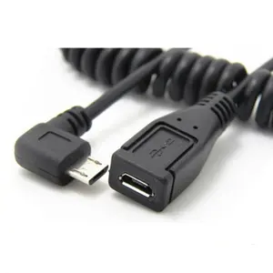 تمديد ملفوف كابل بيانات شحن الربيع مايكرو 5pin إلى أنثى صغيرة رائجة البيع 1.5m USB 2.0 الزاوية اليسرى 90 درجة بنك الطاقة البلاستيكية