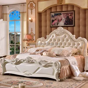 Set Furnitur Kamar Tidur Pernikahan Gaya Putih Klasik Mewah Set 4 Potong Ukuran King Queen Kayu dan MDF, Furnitur Panel Kayu