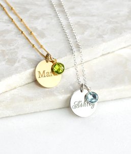 Colar com nome personalizado, colar com pedra de aniversário disco talismã colar de dama de honra pingente grande presente - Product Image 2