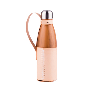Genuine Leather Insulated Bottle Holder With Handle Copper Finish Portable Flask Cover Thermos Case Promotional Gifts - Product Image 1