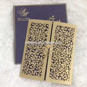 2018 vendita calda di alta-end artistico royal marrone apribile foglie laser scolpire inviti di nozze - Product Image 2
