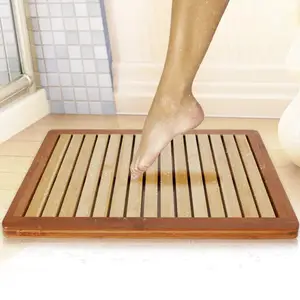 Tapis de bain en bois de bambou, moquette de sol naturelle ou de douche robuste avec Design surélevé pour l'évapaporation de l'eau