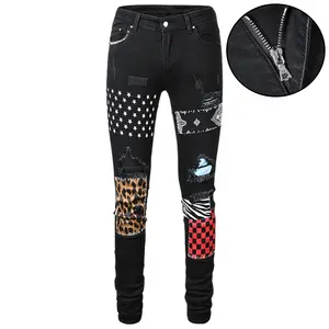 YUEGE Factory Supplier Good Price Skinny Patch Pants Denim Jeans Men Ripped Jeans