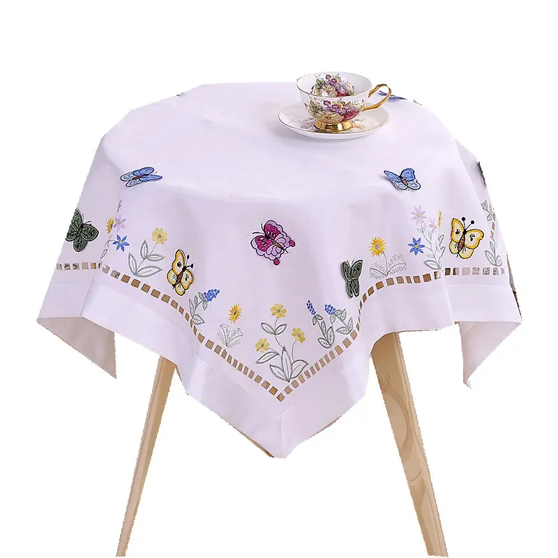 Amazon sells White high Quality polyester Embroidered Lace Tablecloth for sale