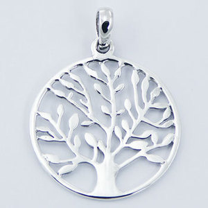Colgante de Arbol de la vida de hojas de plata de ley círculo abierto - Product Image 1