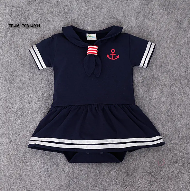 Zomer korte mouwen kleding Pasgeboren Baby Sailor Romper Marine Pak Groeien Outfit