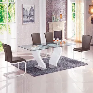 Adjustable x shaped glass dining room modern table Jiuka with six chairs home furniture gd021