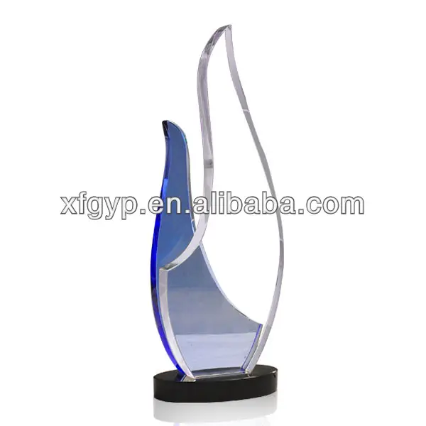 2014 popular y azul de cristal blanco trofeo de adjudicación
