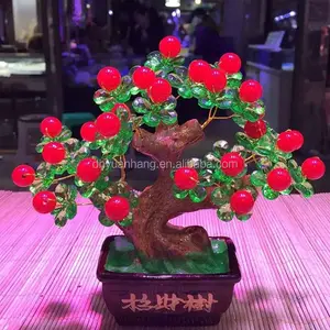 Árbol de manzana de la suerte de cristal Natural, arboles de dinero de cristal de cuarzo de fruta roja para decoración o regalo