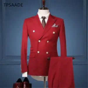 MenのTuxedo Prom Groom Red DoubleブレストWedding Suits 2 Pieces WPY026