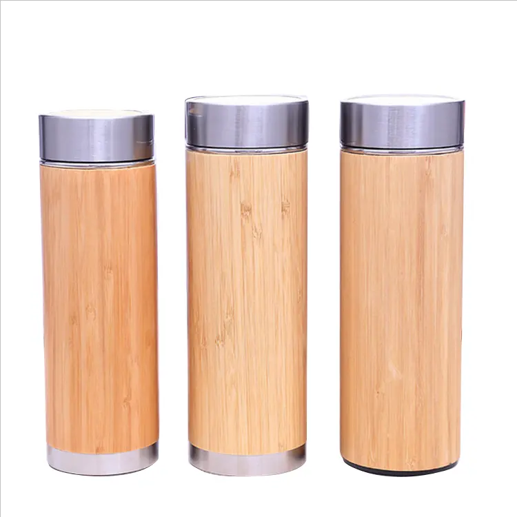 12/14oz natural flask insulate vacuum coffee mug bamboo water bottle with lid tea infuser,bamboo bottle water