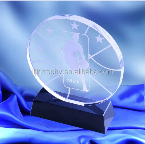 Yuvarlak Şekilli MVP Kristal Kupa Milli Basketbolcu Oyunları Şampiyonu Cam Ödülleri Kupası En Iyi Oyuncusu Ödülü