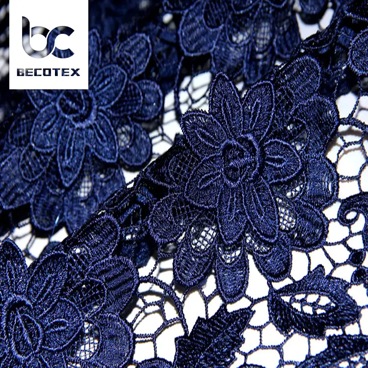 2023 navyblue custom embroidered patch chemical lace for dress