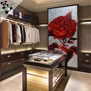 MB SMM15-B Mosaico in Vetro con Disegno Floreale Rosa Rossa Piastrella Decorativa Murale - Product Image 1