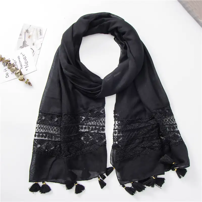 Wholesale 2021hot sale latest plain muslim hijab hot girls stylish plain lace patchwork women solid viscose scarf